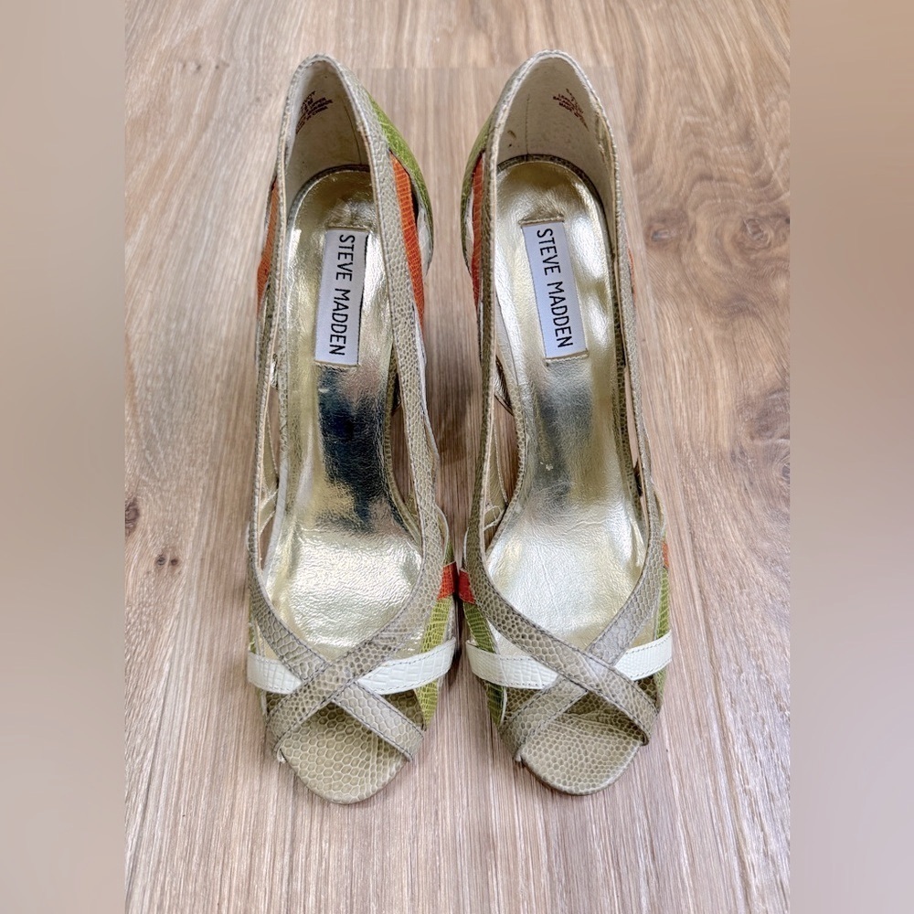 Steve Madden Saavoy Retro Color Scheme Peep Toe Pump Size 7.5 NWOT - Picture 3 of 6